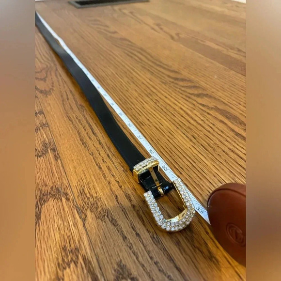 Vintage Black Belt with Jeweled  Buckle - Picture 5 of 6